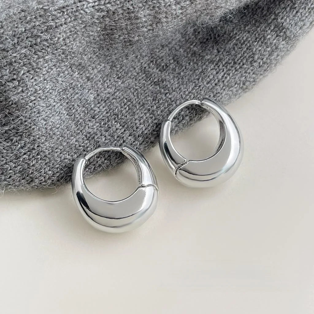 High-End Glossy Copper Teardrop Ring Drop Earrings Minimalist Geometric Metal Style