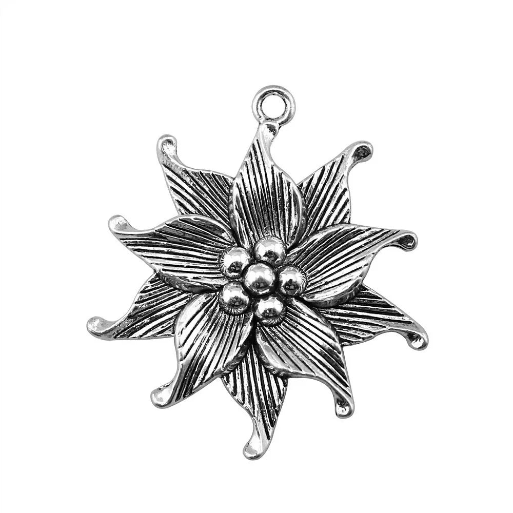 50x45mm 8.1g Antique Silver Zinc Alloy Flower Charm Pendant for DIY Handmade Jewelry Making
