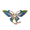 Vintage Blue Green Enamel Butterfly Brooch With Rhinestones And Faux Pearl, Elegant Lapel Pin Gift