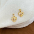 Mini Vintage Copper Zircon Eye Heart Stud Earrings Minimalist Fashion Jewelry