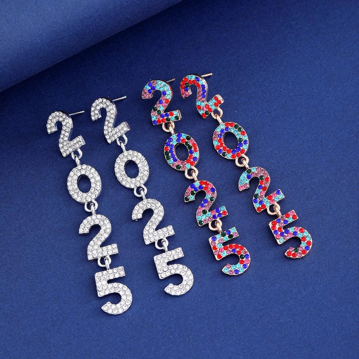 Luxury 2025 Number Drop Earrings With Multicolor Rhinestones Alloy Statement Jewelry For Party Gift