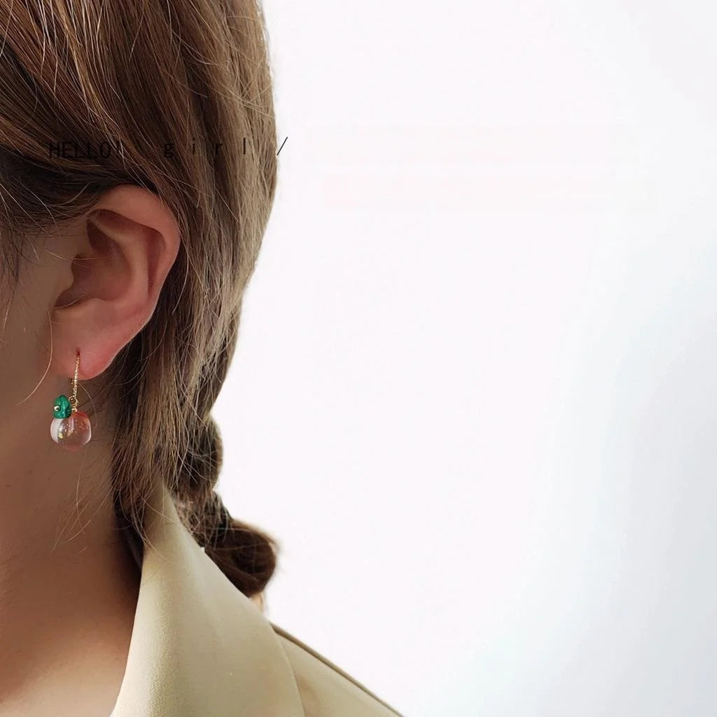 Cute Peach Glass Drop Earrings For Women Versatile Fruit Design Spring Summer Jewelry