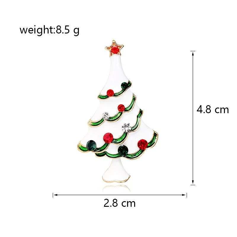 Cute Christmas Tree Enamel Alloy Rhinestone Brooch Elegant Holiday Lapel Pin Corsage Gift for Women