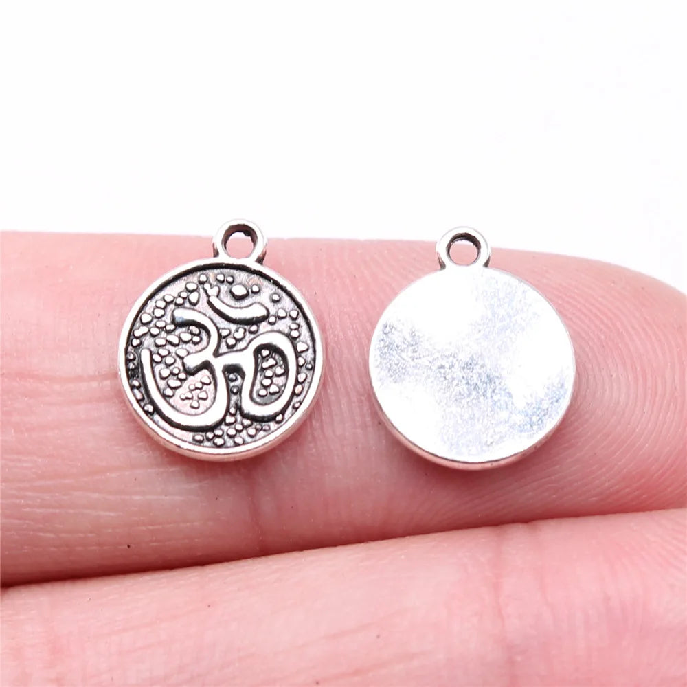 13x11mm 0.6g Antique Silver Tone Zinc Alloy OM Charm Pendant for DIY Handmade Jewelry Making