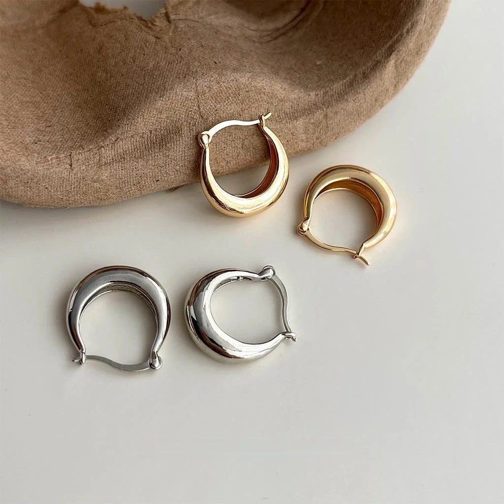 Versatile Copper Stud Earrings Smooth Metal Round Geometric Minimalist Daily Jewelry