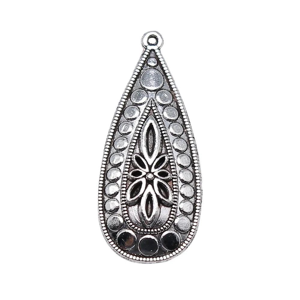 35x15mm 2.8g Zinc Alloy Engraved Waterdrop Teardrop Earring Connector Charms for DIY Earrings Jewelry Making