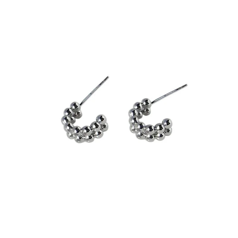 Minimalist Silver Bead C-Shaped Hoop Earrings Copper Geometric Polka Dot Cool Style Jewelry