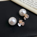 Elegant Real Shell Flower Zircon Inlaid Pearl Flower Drop Earrings For Women