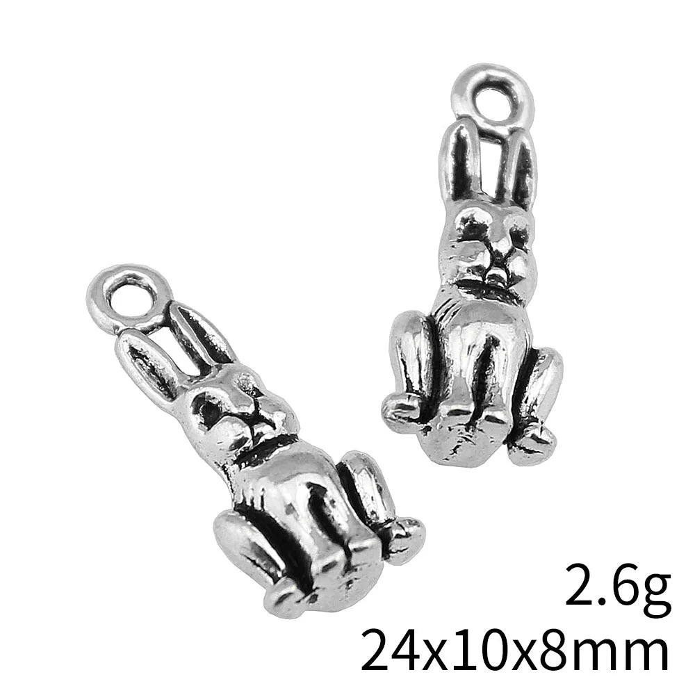 24x10x8mm 2.6g Antique Silver Zinc Alloy Rabbit Charm Pendant for DIY Necklace Bracelet Jewelry Making