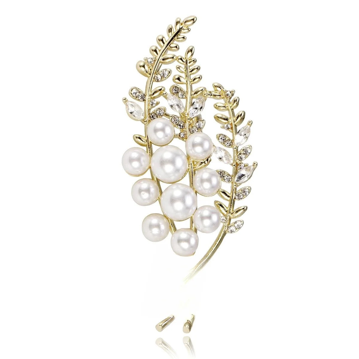 Elegant Wheat Ear Pearl Rhinestone Brooch Gold Tone Alloy Plant Lapel Pin Corsage Suit Accessory Gift