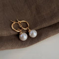 14K Gold Plated Copper Round Geometric Glass Pearl Drop Earrings Light Luxury Handmade Jewelry