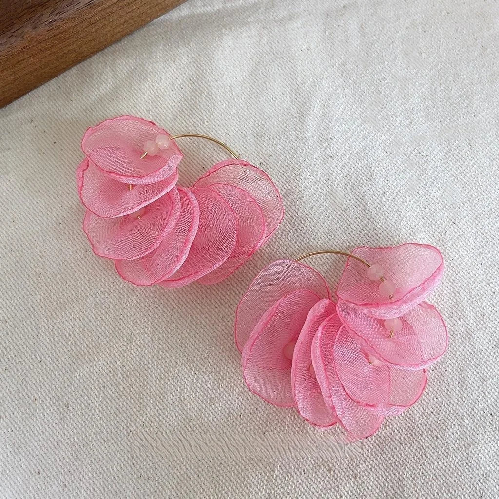Sweet Summer Handmade Lace Fabric Flower Stud Earrings Elegant Vacation Style Jewelry