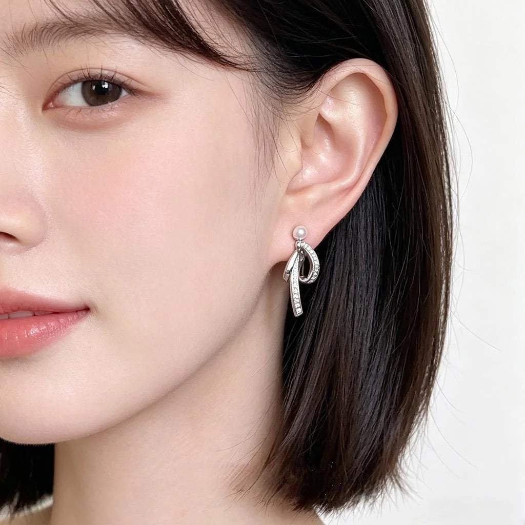 Fashion Zircon Bow Tassel Drop Earrings Eco-Friendly Copper Sweet Cool Jewelry