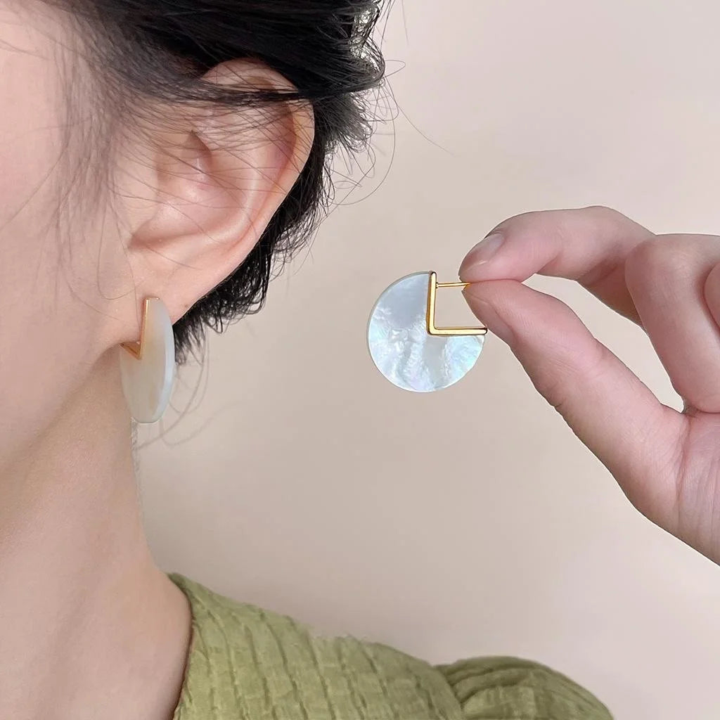 Real Shell Round Geometric Drop Earrings Light Luxury Minimalist Fashion Jewelry For Women