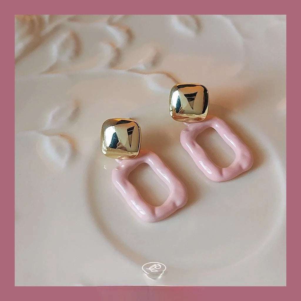 Sweet 14K Plated Metal Square Geometric Stud Earrings For Women
