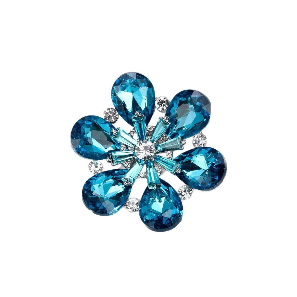 Elegant Blue Rhinestone Crystal 3D Flower Brooch, Luxury Alloy Lapel Pin Corsage For Coats And Shirts
