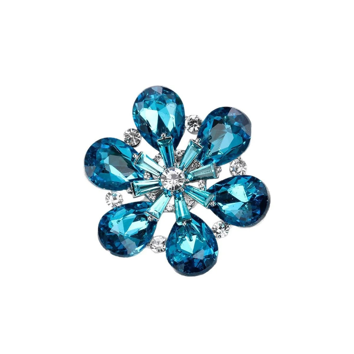 Elegant Blue Rhinestone Crystal 3D Flower Brooch, Luxury Alloy Lapel Pin Corsage For Coats And Shirts