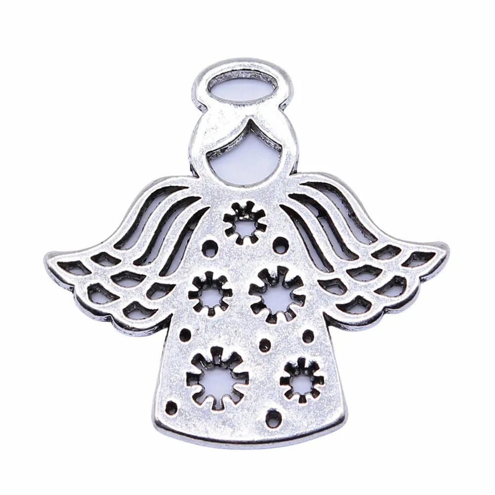 28x27mm 3.1g Multicolor Zinc Alloy Carved Angel Charm Pendant for DIY Necklace Bracelet Making