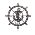 Luxury Rhinestone Alloy Ship Wheel And Anchor Brooch, Nautical Chain Lapel Pin Suit Accessory Gift