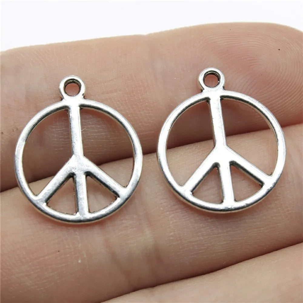 21x17mm 0.9g Antique Silver Zinc Alloy Peace Symbol Charm Pendant for DIY Necklace Bracelet Making