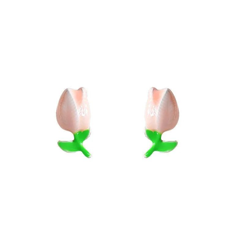 Sweet Tulip Flower 14K Plated Metal Stud Earrings, Minimalist Cute Ear Jewelry