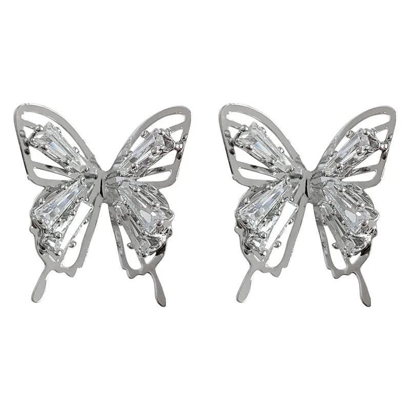 Elegant High-End Copper Zircon Butterfly Silver Plated Drop Earrings For Women
