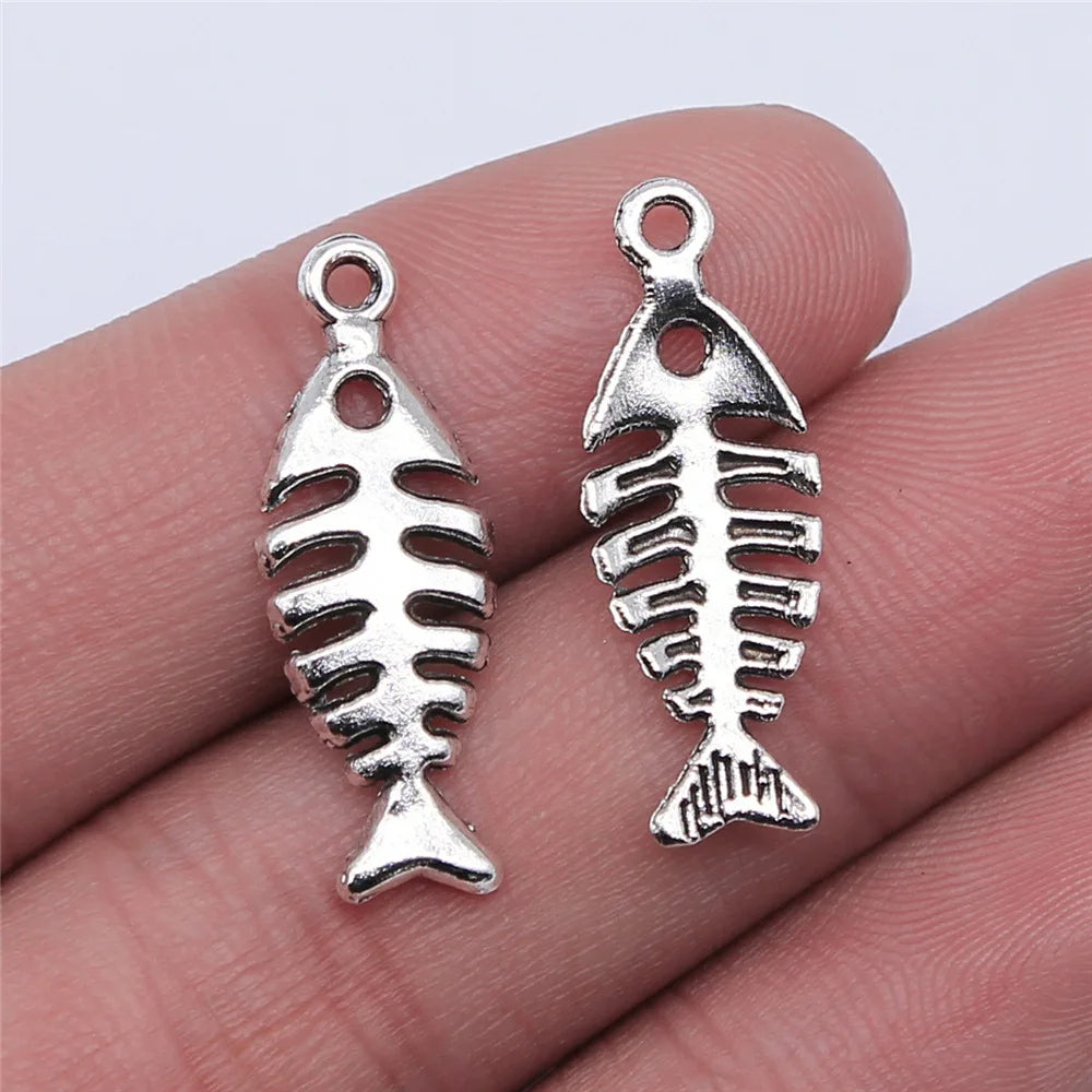 26x9mm 0.75g Zinc Alloy Fish Bone Charm Pendant for DIY Necklace Bracelet Jewelry Making