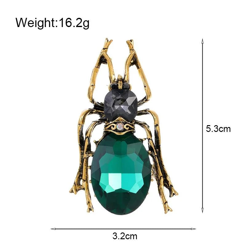 Vintage Rhinestone Beetle Brooch With Green Crystal Alloy Insect Lapel Pin, Elegant Suit Accessory Gift