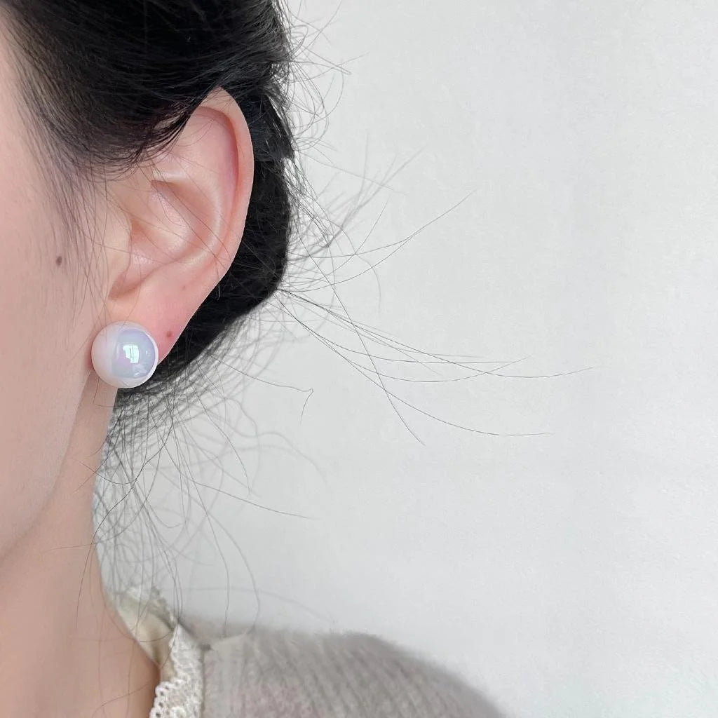 French Style Round Faux Pearl Stud Earrings, Versatile Minimalist Light Luxury Jewelry