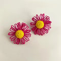 Sweet Colorful Handmade Woven Paper Flower Daisy Seed Bead Drop Earrings for Women