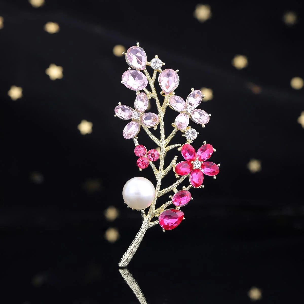 Elegant Colorful Flower Branch Brooch With Pearl Rhinestone Alloy Leaves, Women's Lapel Pin Corsage Gift