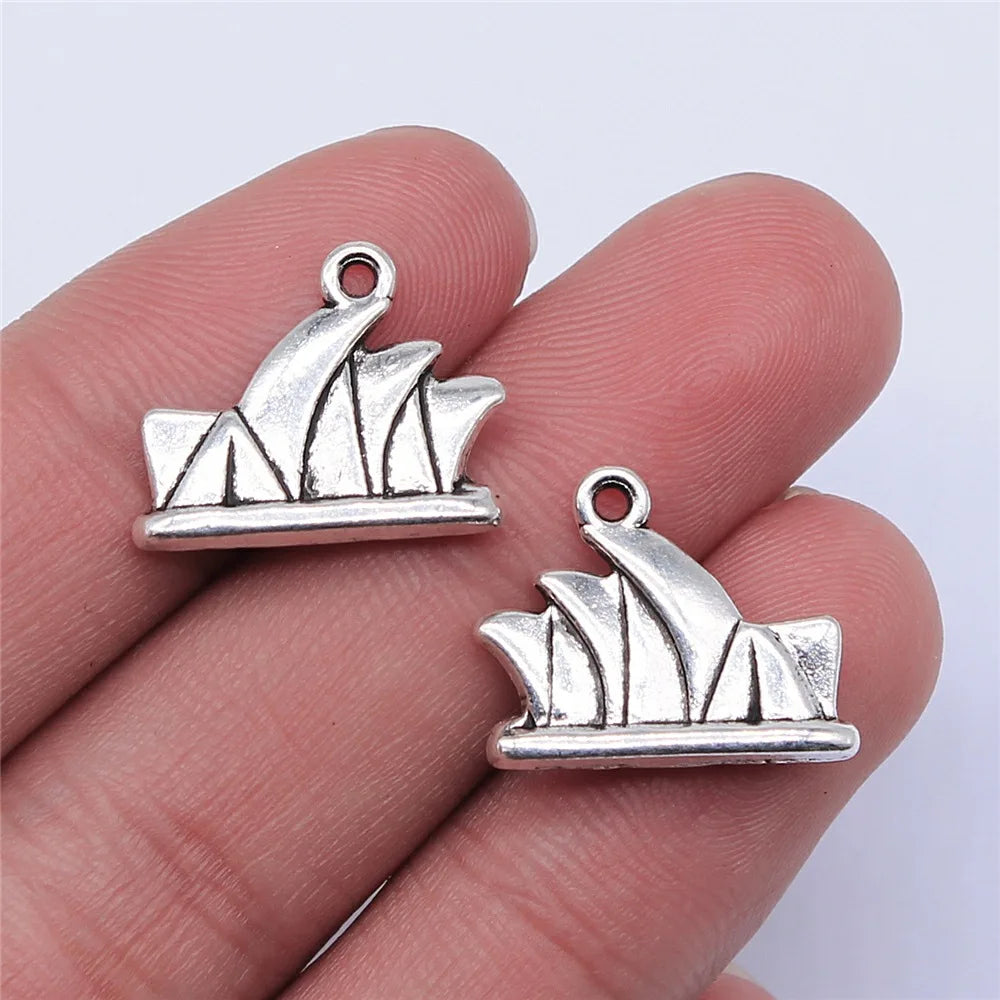 18x15mm 2.3g Antique Silver Zinc Alloy Sydney Opera House Charm Pendant for DIY Travel Jewelry Making
