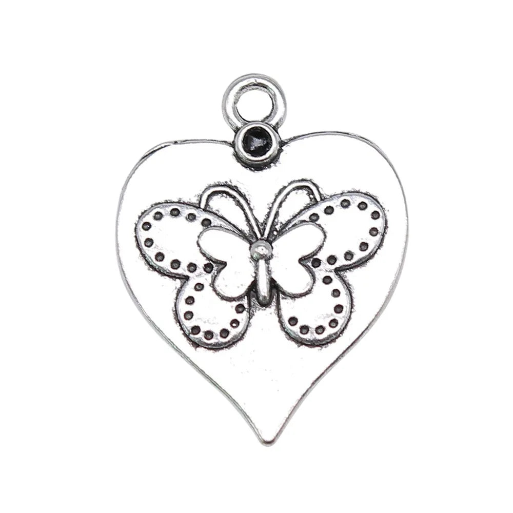25x20mm 1.9g Antique Silver Zinc Alloy Butterfly Heart Charm Pendant for Necklace Bracelet Making