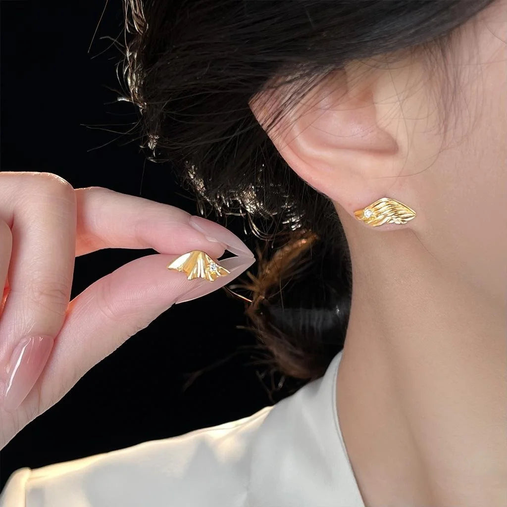 Style Asymmetric Angel Wing Stud Earrings Copper Micro Pave Zircon Jewelry