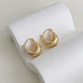 French 14K Plated Copper Geometric Hoop Drop Earrings Minimalist Chic Jewelry