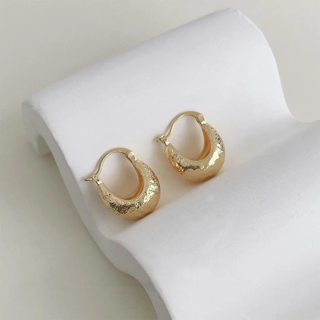 French 14K Plated Copper Geometric Hoop Drop Earrings Minimalist Chic Jewelry