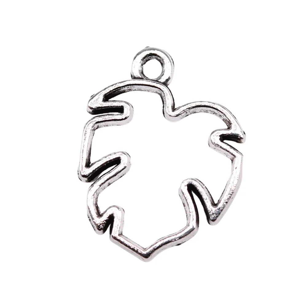 19x15mm 0.92g Antique Silver Zinc Alloy Hollow Leaf Charm Pendant for DIY Necklace Bracelet Making