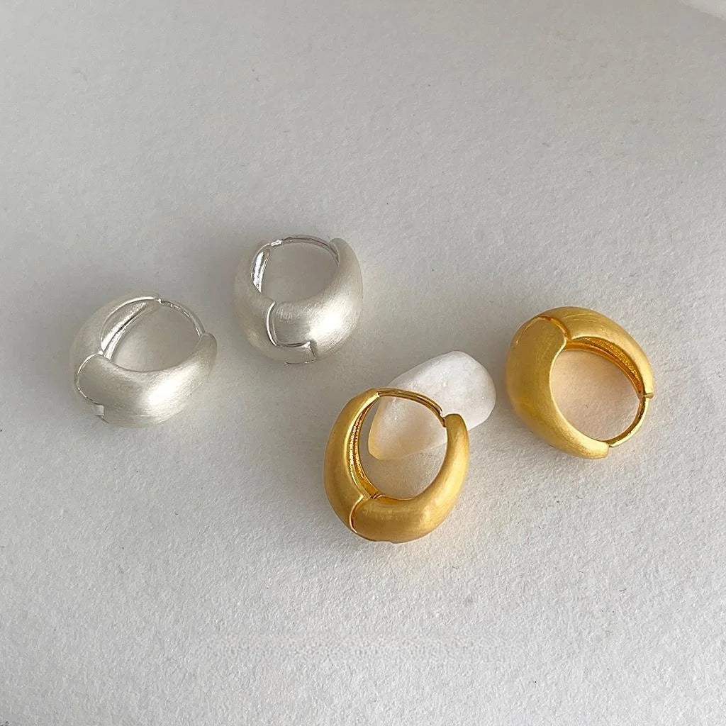 Brushed Matte Copper Oval Stud Earrings French Vintage Minimalist Geometric Jewelry