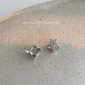 Silver Tone Copper Five Point Star Stud Earrings With Micro Pave Zircon Minimalist Cool Style