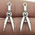 11x28mm 1.5g Antique Silver Zinc Alloy Drafting Compass Charm Pendant for Tool Theme Jewelry