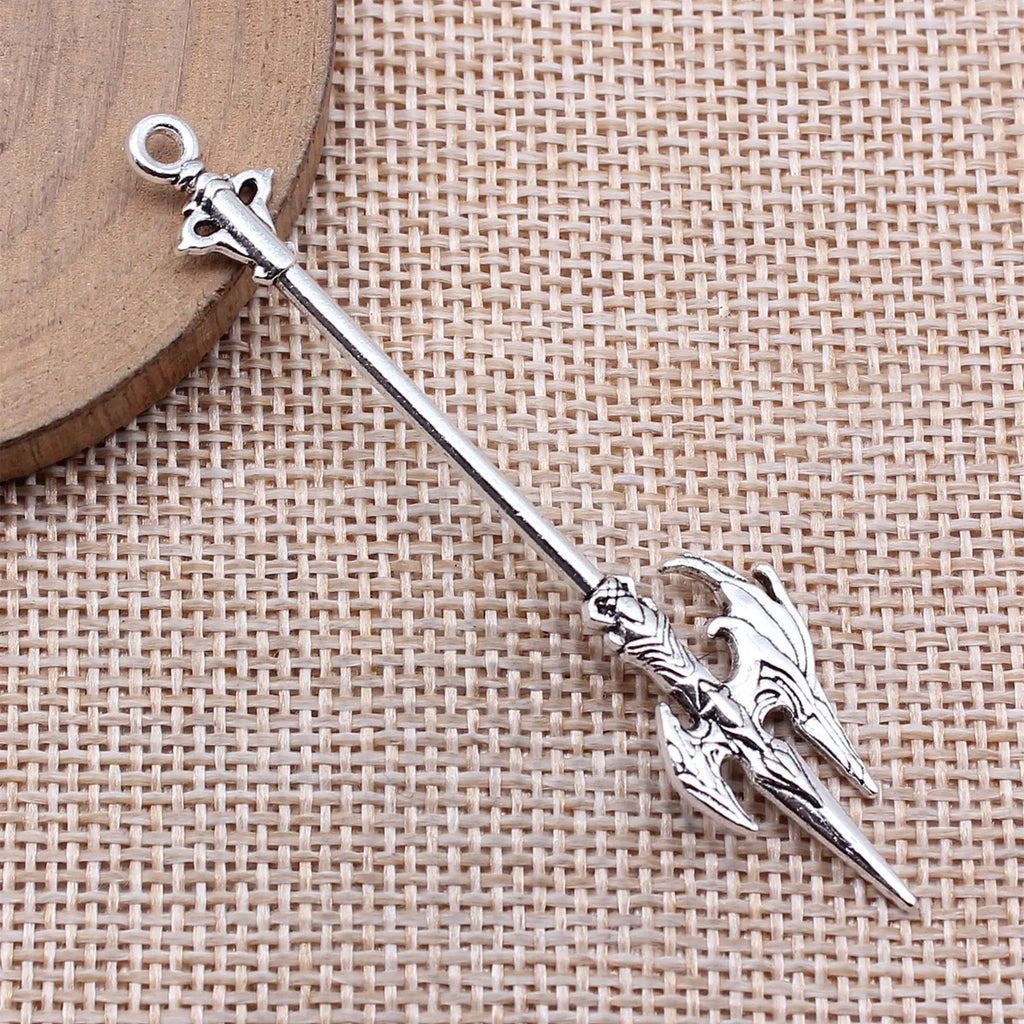 70mm 3.2g Antique Silver Tone Zinc Alloy Blade Spear Sword Halberd Charm Pendant for Cosplay DIY
