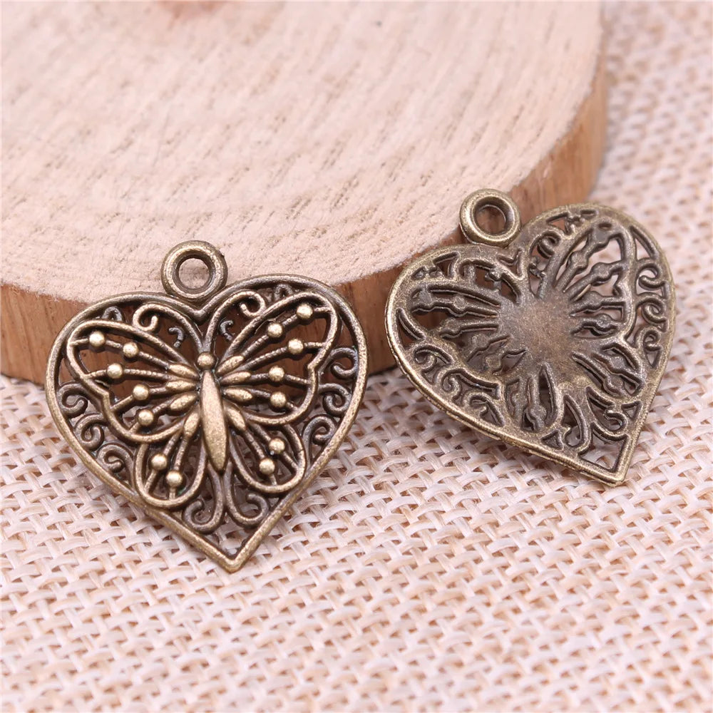 22x22mm 1.8g Multicolor Zinc Alloy Heart Butterfly Charm Pendant for DIY Necklace Bracelet Making
