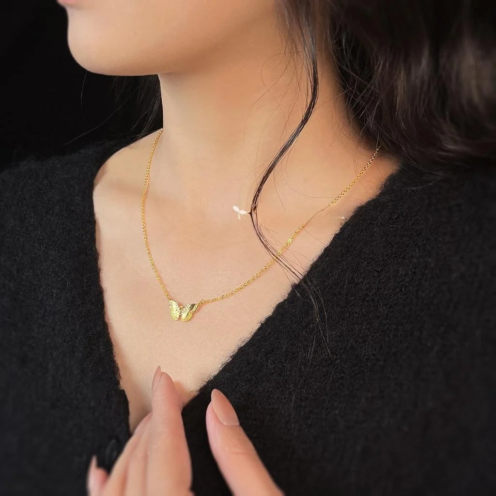 Minimalist 18K Real Gold Plated Copper Micro Pave Zircon Butterfly Collarbone Necklace