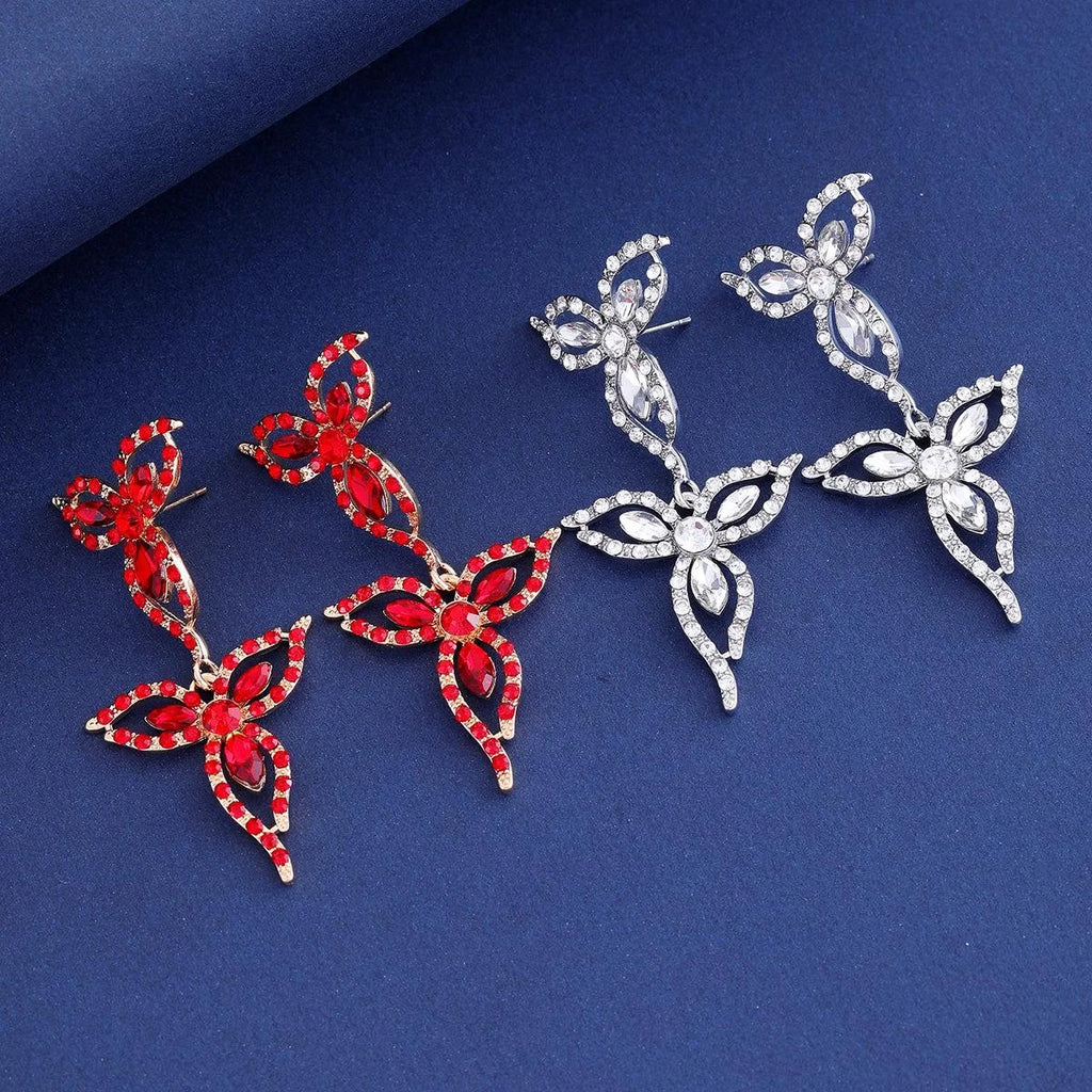 Vintage Hollow Flower Zircon Rhinestone Drop Earrings Luxury Bridal Wedding Party Banquet Jewelry Gift