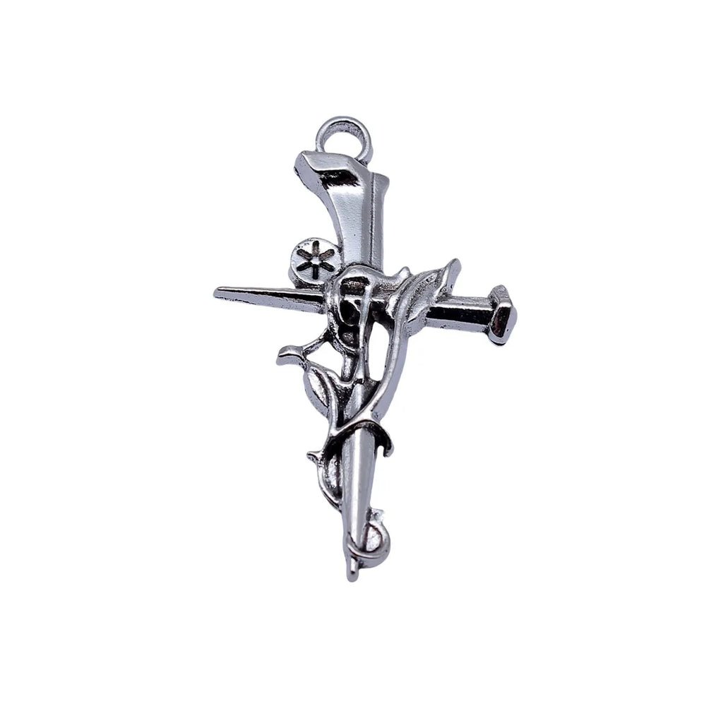 38x23mm 2.3g Antique Silver Zinc Alloy Gothic Rose Nail Cross Charm Pendant for DIY Necklace Making