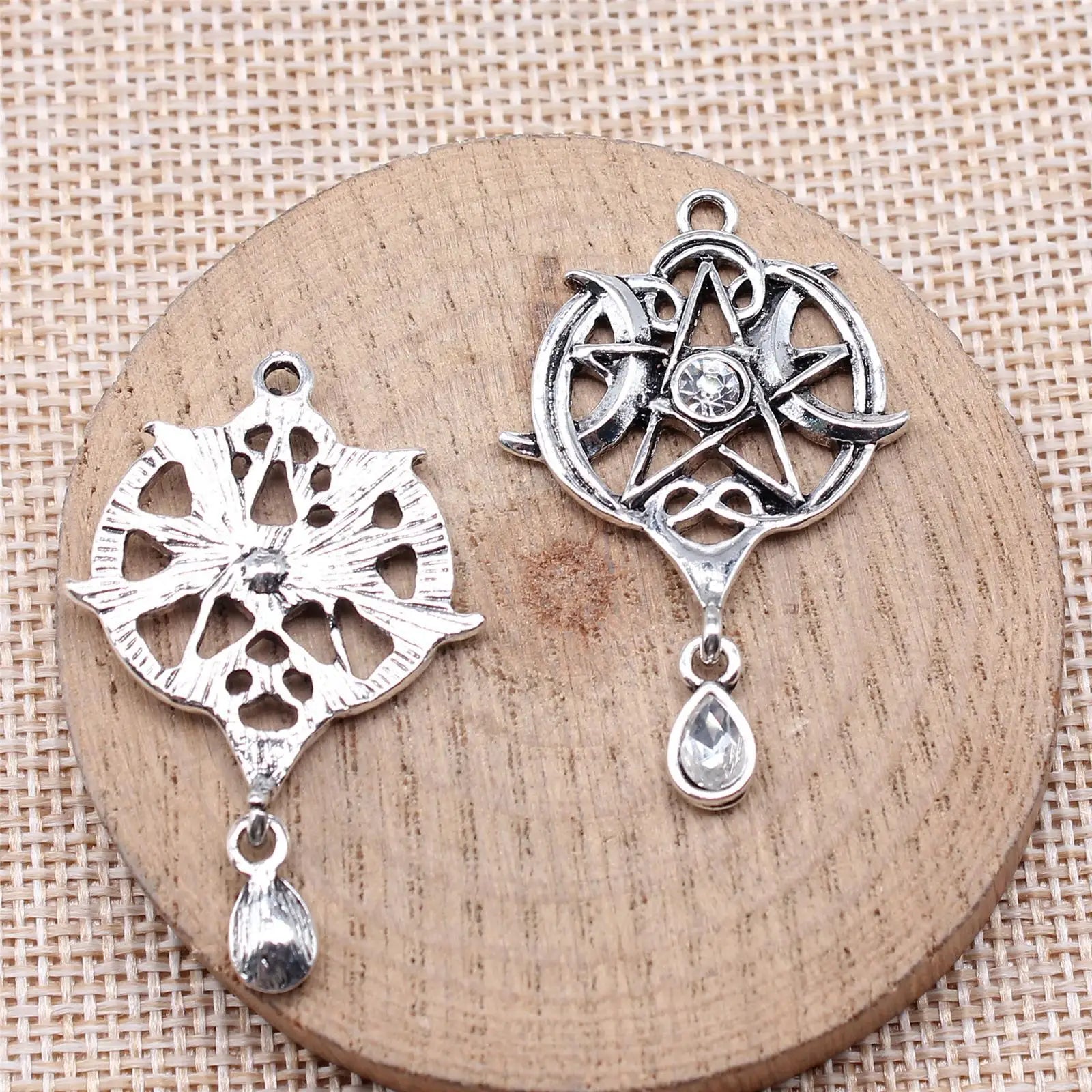 42x27mm 3.6g Antique Silver Zinc Alloy Star Moon Amulet Charm Pendant for Necklace Bracelet Making