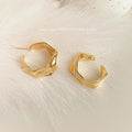 European American Geometric Copper Hoop Earrings Hollow Square Irregular Crinkle Metal Design