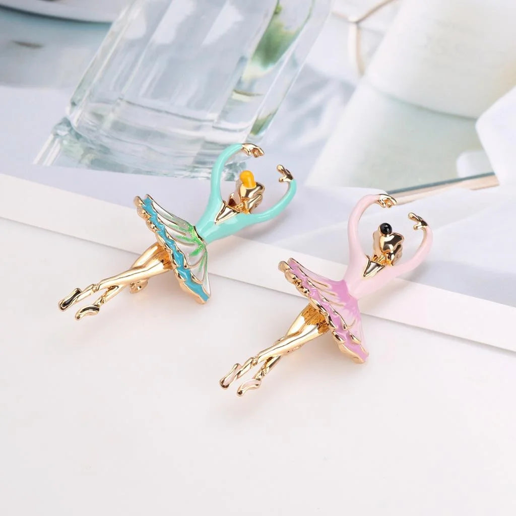 Elegant Pink Enamel Alloy Ballerina Girl Brooch With Rhinestones, Lapel Pin Corsage Suit Accessory Gift