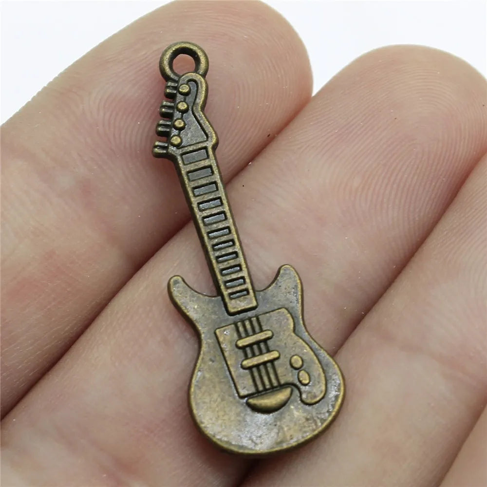 12x35mm 1.7g Multicolor Zinc Alloy Guitar Charm Pendant for Music Theme Bracelet Necklace Making