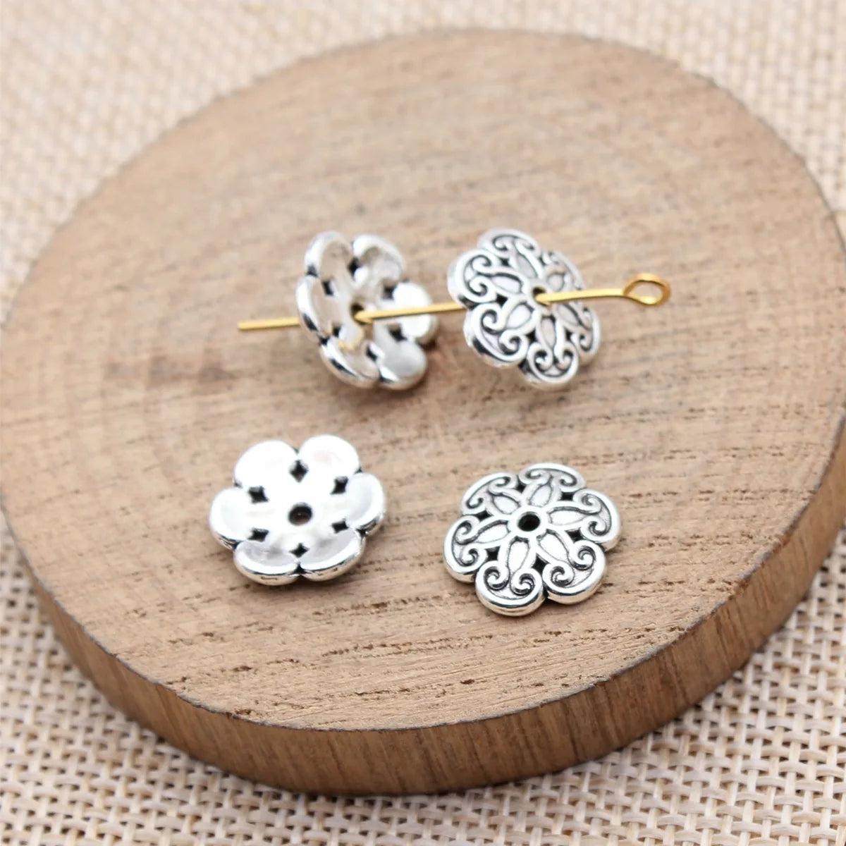 12x12x2.9mm 1.05g Antique Silver Zinc Alloy Flower Bead Cap Jewelry Findings for Garment Jewelry DIY